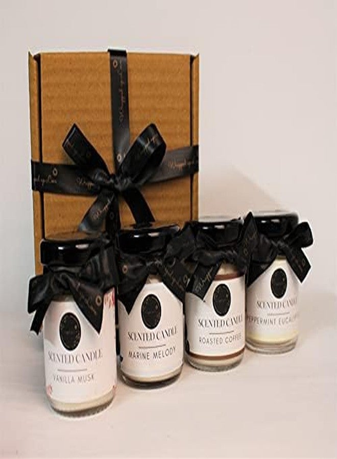 Wrapped up Love Scented Candles - Pack of 4 mini Scented Candles (Roasted Coffee, Vanilla Musk, Peppermint Eucalyptus, Marine Melody) - Image 2